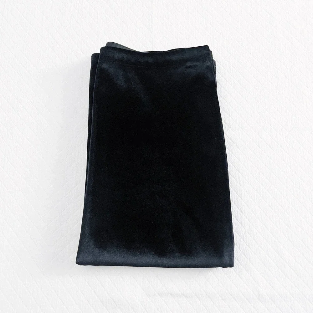Leith Black Velvet Stretchy Pencil Skirt Backslit SZM